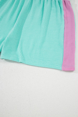 Light Blue Colorblock Corded Plus Size Two Piece Shorts Set