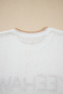 White YEEHAW Contrast Stitch Edge Knit Top