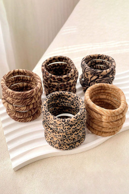 Light French Beige Leopard Print Elastic Hair Tie