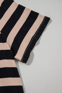 Black Striped Side Pockets T-shirt Maxi Dress