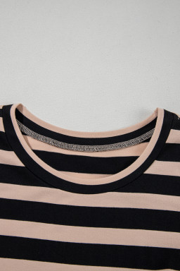 Black Striped Side Pockets T-shirt Maxi Dress