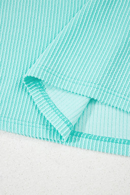 Light Blue Colorblock Corded Plus Size Two Piece Shorts Set