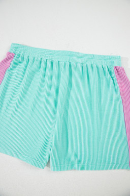 Light Blue Colorblock Corded Plus Size Two Piece Shorts Set