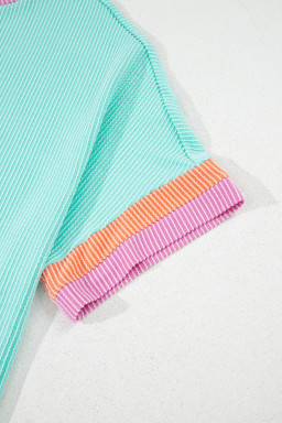 Light Blue Colorblock Corded Plus Size Two Piece Shorts Set