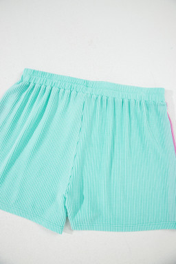 Light Blue Colorblock Corded Plus Size Two Piece Shorts Set