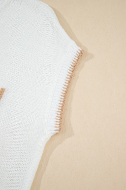 White YEEHAW Contrast Stitch Edge Knit Top