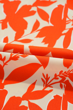 Orange Floral Print Ruffle Sleeve V Neck Top