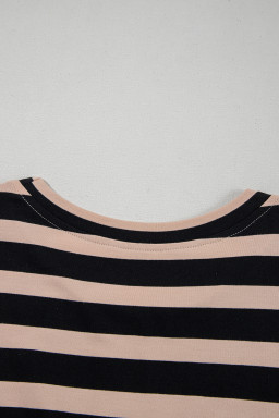 Black Striped Side Pockets T-shirt Maxi Dress