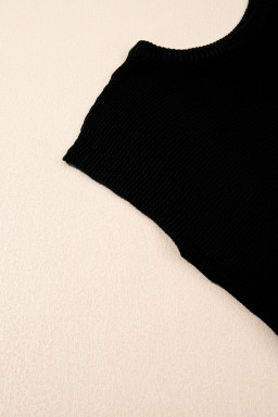 Black Solid Color Side Slits Knit Tee