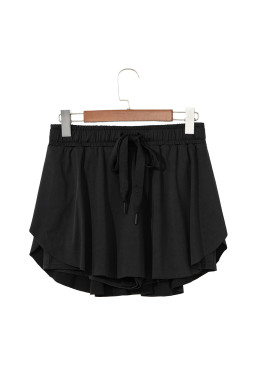 Black Drawstring High Waist Lined Tennis Skort