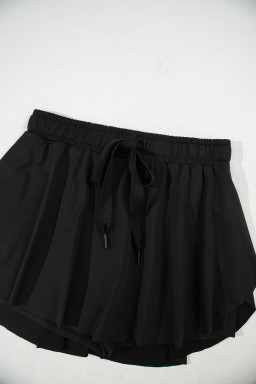 Black Drawstring High Waist Lined Tennis Skort