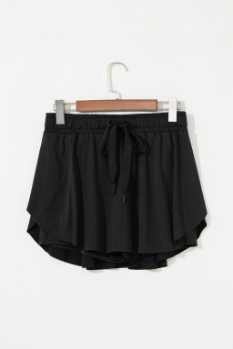 Black Drawstring High Waist Lined Tennis Skort