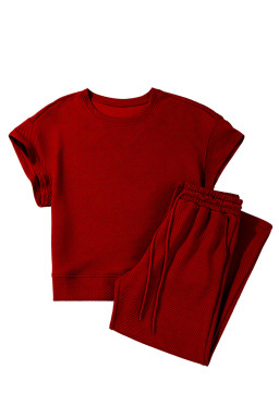 Red Dahlia Textured Loose Fit T Shirt & Drawstring Pants Set
