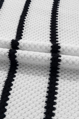 White Stripe Drop Shoulder Bracelet Sleeve Henley Knit Tee