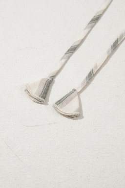 Gray Stripe Frilled Tie Neck Short Sleeve Blouse