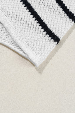 White Stripe Drop Shoulder Bracelet Sleeve Henley Knit Tee