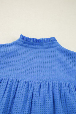 Sky Blue Floral Embroidered Puff Sleeve Plus Size Mini Dress