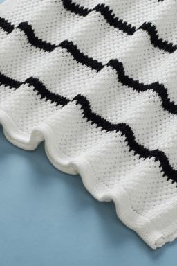 White Stripe Drop Shoulder Bracelet Sleeve Henley Knit Tee