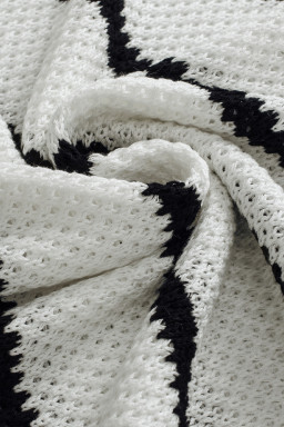 White Stripe Drop Shoulder Bracelet Sleeve Henley Knit Tee