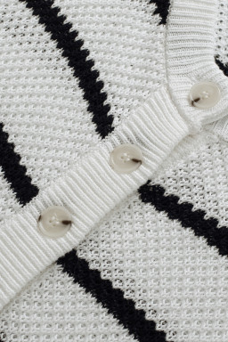 White Stripe Drop Shoulder Bracelet Sleeve Henley Knit Tee