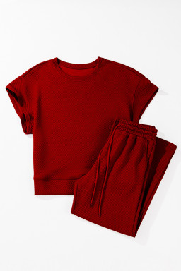 Red Dahlia Textured Loose Fit T Shirt & Drawstring Pants Set