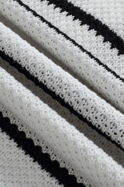 White Stripe Drop Shoulder Bracelet Sleeve Henley Knit Tee