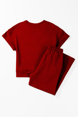 Red Dahlia Textured Loose Fit T Shirt & Drawstring Pants Set