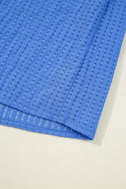 Sky Blue Floral Embroidered Puff Sleeve Plus Size Mini Dress