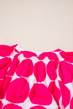 Rose Polka Dot Flutter Sleeve Notched Neck Tiered Flowy Dress