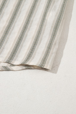 Gray Stripe Frilled Tie Neck Short Sleeve Blouse