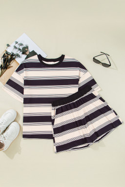 Black Stripe Short Sleeve T-Shirt and High Waist Pocket Shorts Set