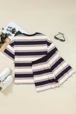 Black Stripe Short Sleeve T-Shirt and High Waist Pocket Shorts Set