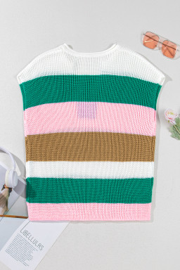 Multicolour Colorblock Notch V Neck Knit T Shirt