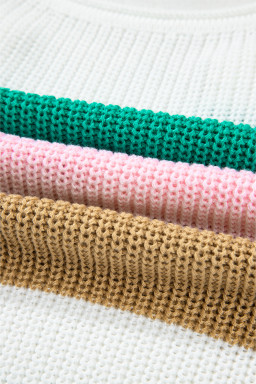 Multicolour Colorblock Notch V Neck Knit T Shirt