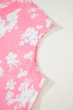 Pink Floral Print Sleeveless Wide Leg Jumpsuit