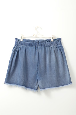 Dusk Blue Raw Hem Plus Size Denim Shorts