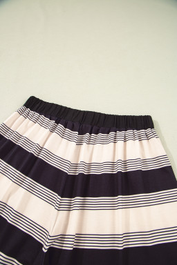 Black Stripe Short Sleeve T-Shirt and High Waist Pocket Shorts Set