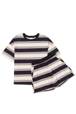 Black Stripe Short Sleeve T-Shirt and High Waist Pocket Shorts Set