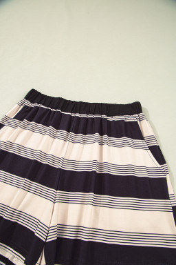 Black Stripe Short Sleeve T-Shirt and High Waist Pocket Shorts Set