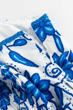 Blue Floral Print Spaghetti Strap Knot Waist Maxi Dress
