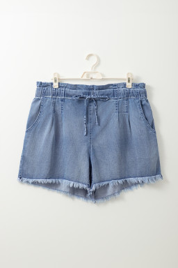 Dusk Blue Raw Hem Plus Size Denim Shorts