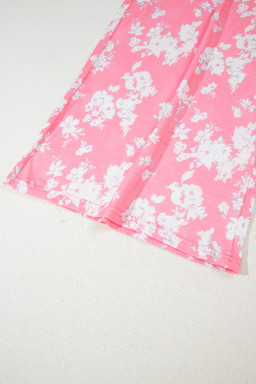 Pink Floral Print Sleeveless Wide Leg Jumpsuit