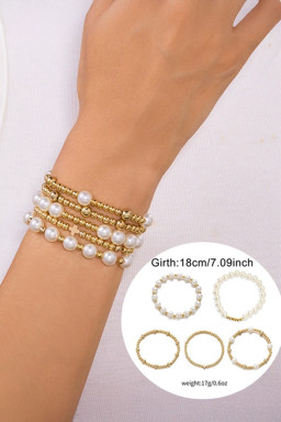 Gold Cross Pearls Decor Plated Beaded Multi Layer Bracelets
