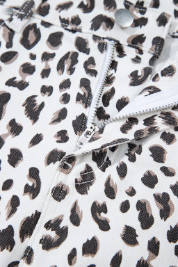 White Leopard Frayed Hem Denim Shorts