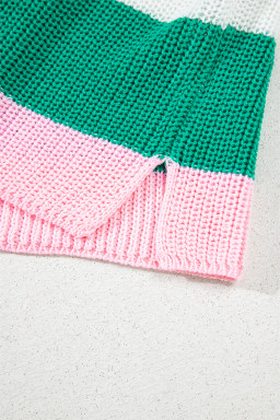 Multicolour Colorblock Notch V Neck Knit T Shirt