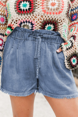 Dusk Blue Raw Hem Plus Size Denim Shorts