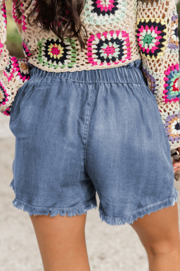 Dusk Blue Raw Hem Plus Size Denim Shorts