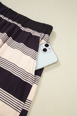 Black Stripe Short Sleeve T-Shirt and High Waist Pocket Shorts Set