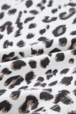 White Leopard Frayed Hem Denim Shorts