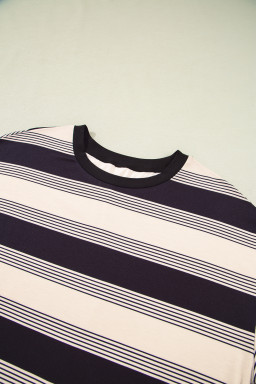 Black Stripe Short Sleeve T-Shirt and High Waist Pocket Shorts Set